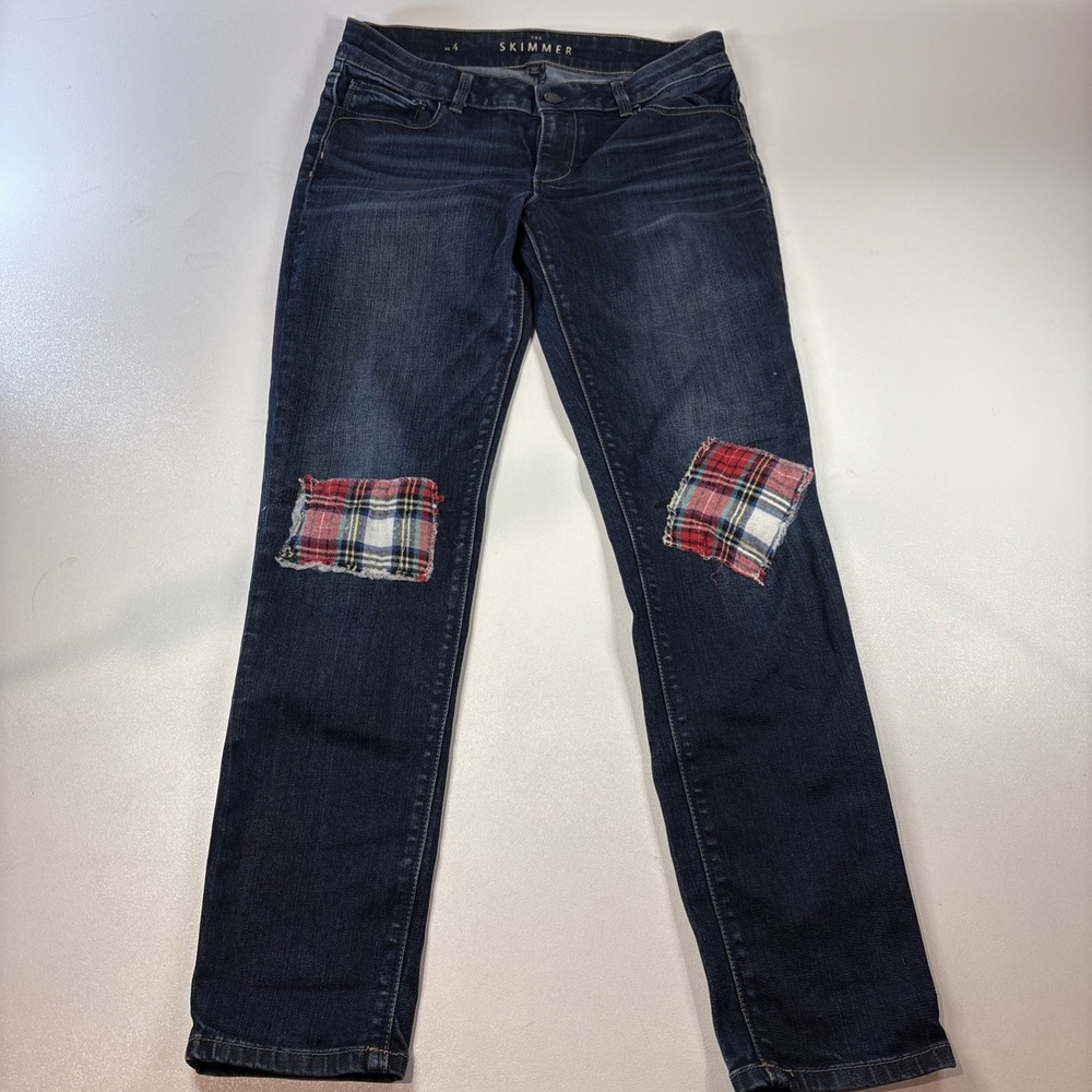 White House Black Market Jeans Womens Sz 4 Blue "The Skimmer" 30x28 Knee Patches